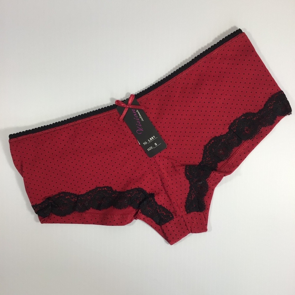 Vision Intimate Sexy Red and Black Lace Panties Underwear - Size Small